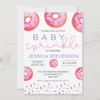 Invitation Fille gâteau d'anniversaire Donuts bébé Sprinkle S