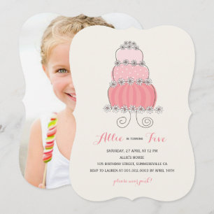 Invitation Fille Gateau Rose Doux et Fantaisiste Fête d'Anniv