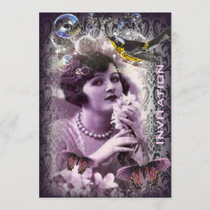 Invitation Fille gatsby d'aileron d'art déco vintage de