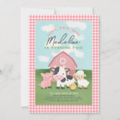 Invitation Fille Gingham Ferme Cour de ferme 2e anniversaire (Devant)