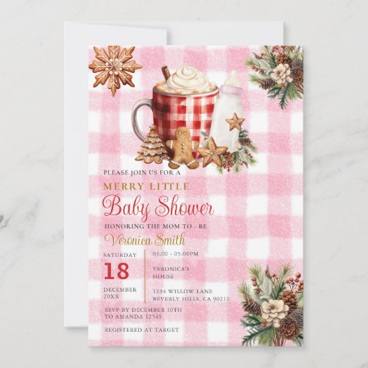 Invitation Fille gingham Une joyeuse petite baby shower (Devant)