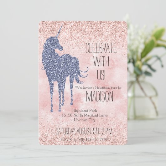 Invitation Fille Glam Blush rose violet Parties scintillant U (Debout devant)