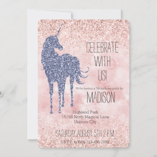 Invitation Fille Glam Blush rose violet Parties scintillant U (Devant)