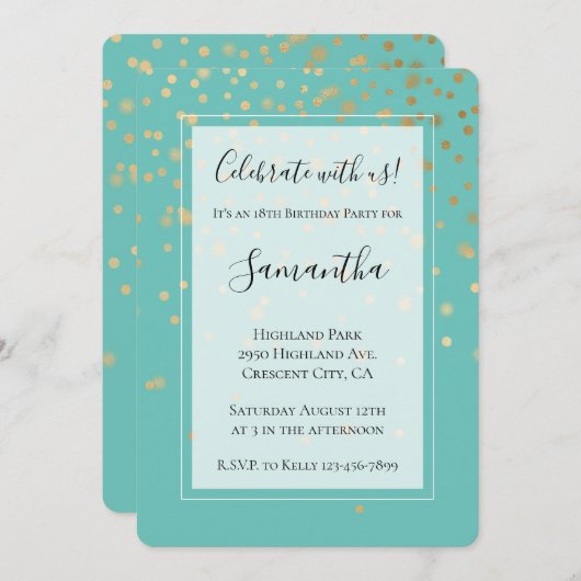 Invitation Fille Glam Confetti Points Monnaie Anniversaire (Devant / Derrière)