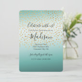 Invitation Fille Glam Gold Confetti Mint Ombre (Debout devant)