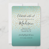 Invitation Fille Glam Gold Confetti Mint Ombre (Devant)