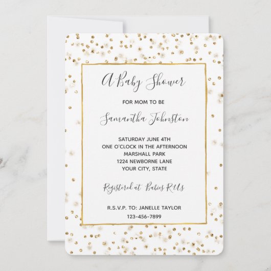 Invitation Fille Glam Gold Sparkle Baby shower Confetti (Dos)