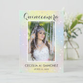 Invitation Fille Glam Irridescente rose Photo Quinceanera (Debout devant)