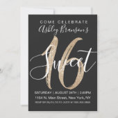 Invitation Fille Glam Noir Faux Or Sequin Parties scintillant (Devant)