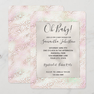 Invitation Fille Glam Or rose Mint Ombre Leoaprd Impression