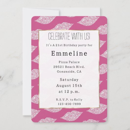 Invitation Fille Glam Rose Diamond Lips (Devant)