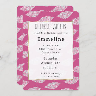 Invitation Fille Glam Rose Diamond Lips