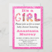 Invitation Fille Glam Sweet Parties scintillant rose chaud Ba (Devant)