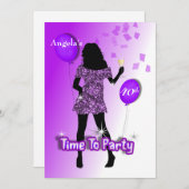 Invitation Fille Glitzy Violette C'est L'heure De Faire La Fê (Devant / Derrière)