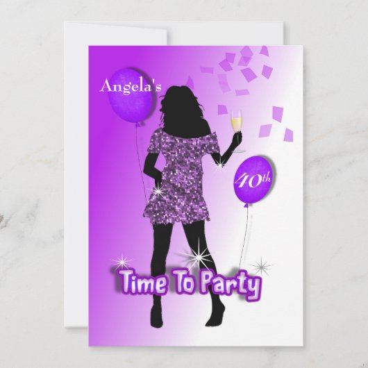 Invitation Fille Glitzy Violette Personnalisée C'est Temps De (Devant)