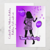 Invitation Fille Glitzy Violette Personnalisée C'est Temps De (Devant / Derrière)