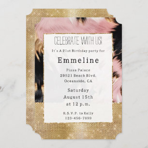 Invitation Fille Gold Sparkle rose noir Cowhide