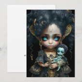 Invitation Fille Gothique À Faible Coup Avec Poupée Antique,  (Devant / Derrière)