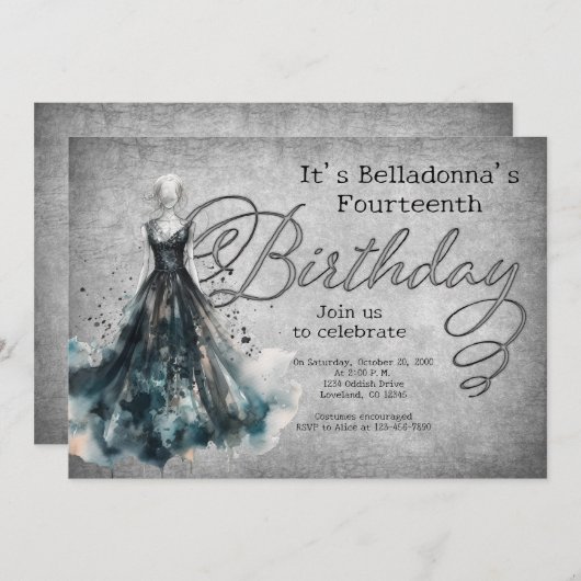 Invitation Fille gothique Anniversaire (Devant / Derrière)