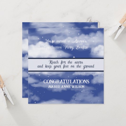Invitation Fille Graduation Reach for the Stars Bonfire (Devant/Arrière en situation)