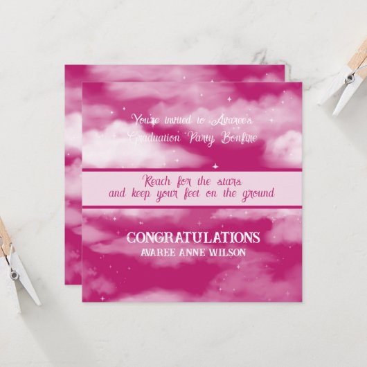 Invitation Fille Graduation Reach for the Stars Bonfire (Devant/Arrière en situation)