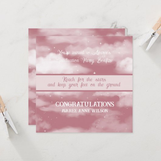 Invitation Fille Graduation Reach for the Stars Bonfire (Devant/Arrière en situation)