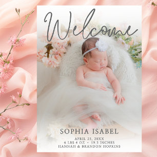 Invitation Fille Gris Bienvenue Photo Annonce de Naissance