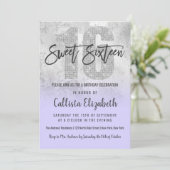 Invitation Fille Grunge Argent Lilac Parties scintillant Foil (Debout devant)