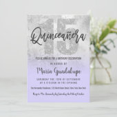 Invitation Fille Grunge Argent Lilac Parties scintillant Foil (Debout devant)