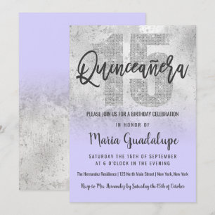 Invitation Fille Grunge Argent Lilac Parties scintillant Foil