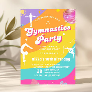 Invitation Fille Gymnastique Rétro Coloré Gymnaste Anniversai