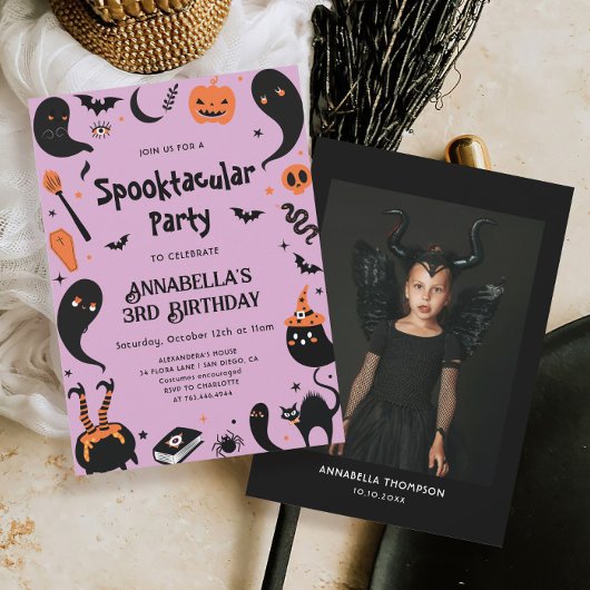 Invitation Fille Halloween Photo fête d'anniversaire