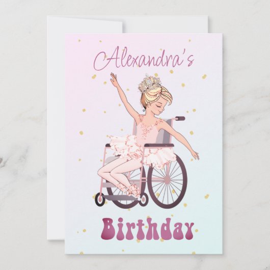 Invitation Fille handicapée Ballerina Anniversaire rose (Devant)