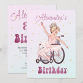 Invitation Fille handicapée Ballerina Anniversaire rose (Devant / Derrière)