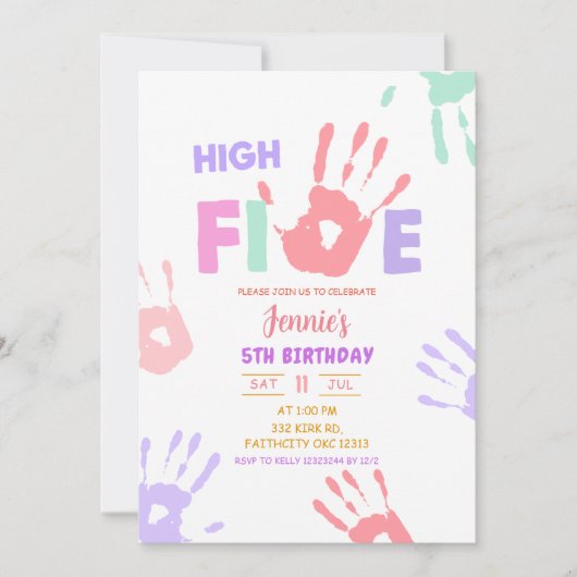 Invitation Fille High Five Pastel Anniversaire (Devant)