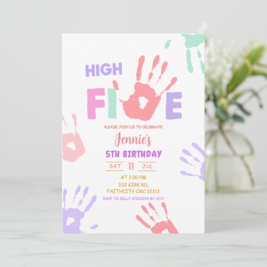 Invitation Fille High Five Pastel Anniversaire (Debout devant)