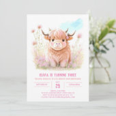 Invitation Fille Highland Vache Pampas Grass Anniversaire (Debout devant)