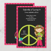 Invitation Fille hippie avec l'invitation de filles de signe (Devant / Derrière)