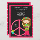 Invitation Fille hippie avec l'invitation de filles de signe (Devant / Derrière)