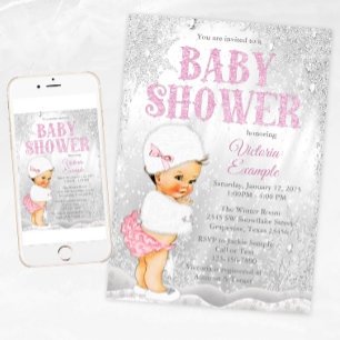 Invitation Fille Hiver Merveilleux Bébé Shower Fille Brune
