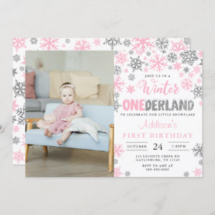 Invitation Fille Hiver Onederland Première photo d'anniversai