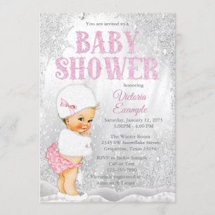 Invitation Fille Hiver Wonderland Baby Shower Flocon de neige