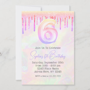 Invitation Fille Holographique Parties scintillant rose goutt