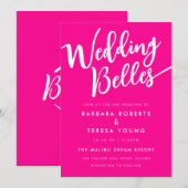 Invitation Fille Hot rose White Cloches Funny Lesbian Mariage (Devant / Derrière)