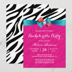 Invitation Fille Hot rose Zebra Print Bachelorette Party