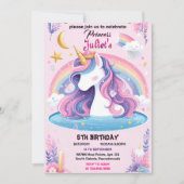 Invitation fille invitée mignonne mauve rose licorne 1er anni (Devant)