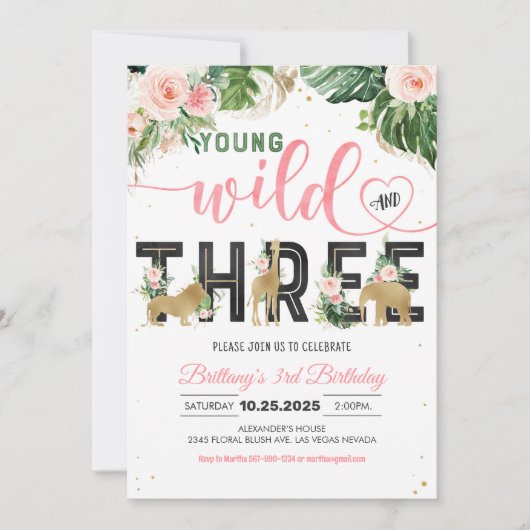 Invitation Fille Jeune sauvage et trois Anniversaire (Devant)