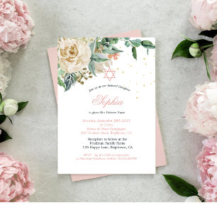 Invitation Fille juive Baby qui nomme Roses roses roses relig