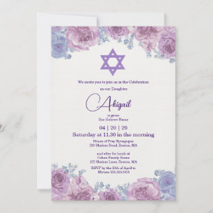 Invitation Fille juive Baptême étoile de david Simchat bat