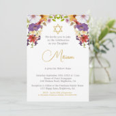 Invitation Fille juive Bébé Floral Hébreu Cérémonie du nom (Debout devant)